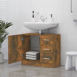Berkfield Home Sink Cabinet Smoked Oak 63x30x54 cm Engineered Wood in Brown - Size: 63 x 30 x 54 cm - thumbnail 6