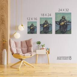 "Artery8 Harald Giersing Mandolin Player Abstract Portrait Canvas Art Print in Blue - Size: W12"" x H16""" - thumbnail 4