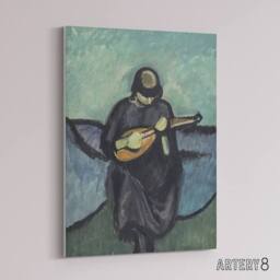 "Artery8 Harald Giersing Mandolin Player Abstract Portrait Canvas Art Print in Blue - Size: W12"" x H16""" - thumbnail 2