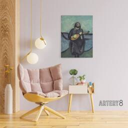 "Artery8 Harald Giersing Mandolin Player Abstract Portrait Canvas Art Print in Blue - Size: W12"" x H16""" - thumbnail 3