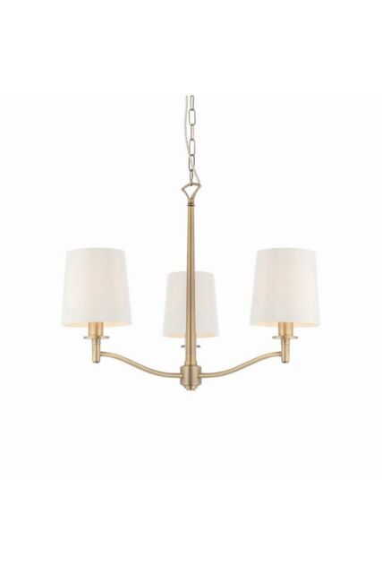 Netlighting Ortona 3 Light Multi Arm Pendant Matt Antique Brass Vintage White Faux Silk E14 in Gold - image 1