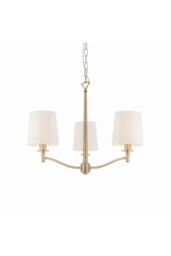 Netlighting Ortona 3 Light Multi Arm Pendant Matt Antique Brass Vintage White Faux Silk E14 in Gold