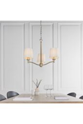 Netlighting Ortona 3 Light Multi Arm Pendant Matt Antique Brass Vintage White Faux Silk E14 in Gold - thumbnail 2