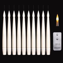 Samuel Alexander Set of 10 15cm Floating White Static Flicker Battery Candle with Remote Control in Warm White in Beige - thumbnail 1