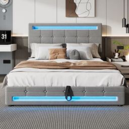 Matteo Upholstered bed, hydraulic bed, adults teenagers 4ft6 double bed in Grey - thumbnail 6