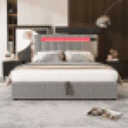 Matteo Upholstered bed, hydraulic bed, adults teenagers 4ft6 double bed in Grey - thumbnail 5