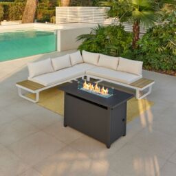 Home Detail Roman White Aluminium Garden Set with Built-In End Tables, With Fire Pit Table in Grey - thumbnail 1