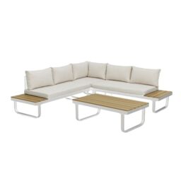 Home Detail Roman White Aluminium Garden Set with Built-In End Tables, With Fire Pit Table in Grey - thumbnail 4