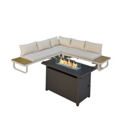 Home Detail Roman White Aluminium Garden Set with Built-In End Tables, With Fire Pit Table in Grey - thumbnail 3