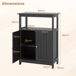 Gymax Freestanding Storage Organizer Bathroom Floor Cabinet With 2 Doors in Black - thumbnail 2