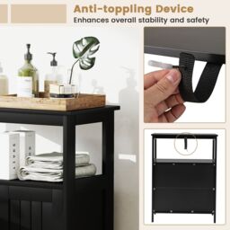 Gymax Freestanding Storage Organizer Bathroom Floor Cabinet With 2 Doors in Black - thumbnail 3