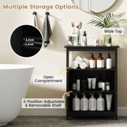 Gymax Freestanding Storage Organizer Bathroom Floor Cabinet With 2 Doors in Black - thumbnail 6