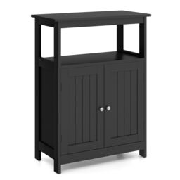 Gymax Freestanding Storage Organizer Bathroom Floor Cabinet With 2 Doors in Black - thumbnail 9