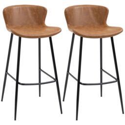 HOMCOM Bar Stools Set of 2 PU Leather Upholstered Kitchen Stools with Back in Brown - thumbnail 2