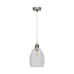 First Choice Lighting Set of 2 Birch - Clear Fluted Glass with Satin Nickel Pendant Fittings - thumbnail 2