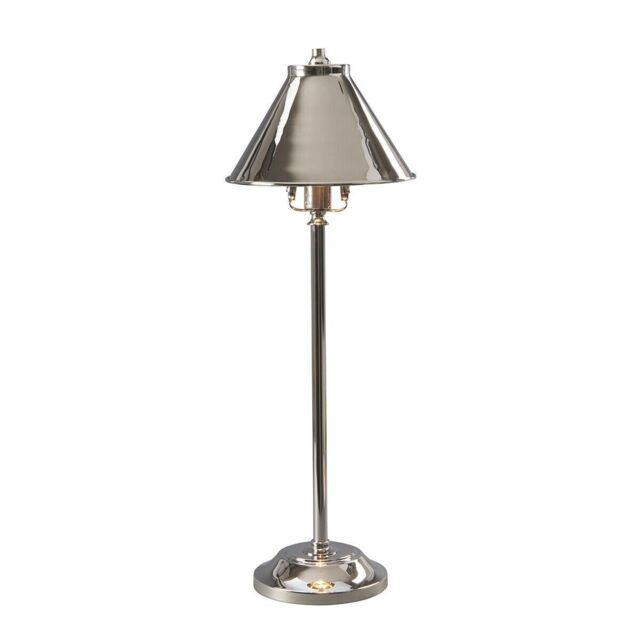 Loops Table Lamp Tall Slim Stem Pyramid Shaped Shade Highly Polished Nickel LED 7W in Metallics