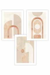 ARTZE Set of 3 Mid Century Beige & Terracotta Arches Art Posters - Size: W50 cm x H70 cm