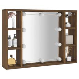 Berkfield Home Mirror Cabinet with LED Brown Oak 76x15x55 cm - Size: 76 x 15 x 55 cm - thumbnail 6