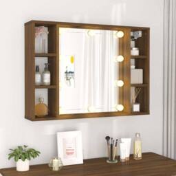 Berkfield Home Mirror Cabinet with LED Brown Oak 76x15x55 cm - Size: 76 x 15 x 55 cm - thumbnail 4
