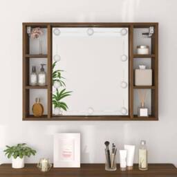 Berkfield Home Mirror Cabinet with LED Brown Oak 76x15x55 cm - Size: 76 x 15 x 55 cm - thumbnail 5