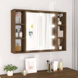 Berkfield Home Mirror Cabinet with LED Brown Oak 76x15x55 cm - Size: 76 x 15 x 55 cm - thumbnail 1