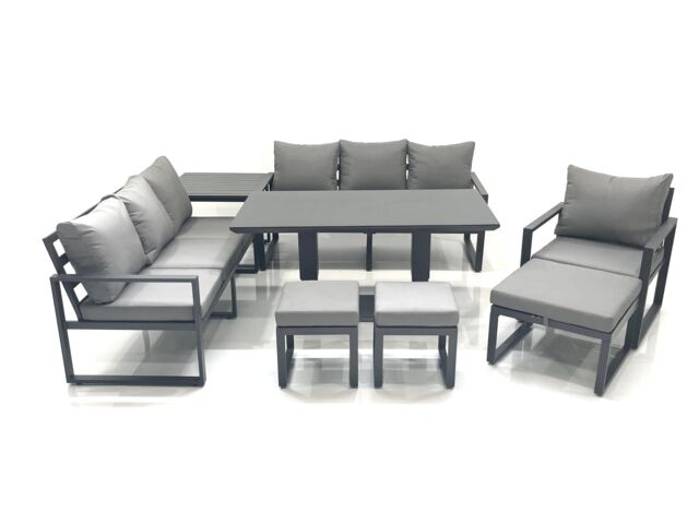 Fimous Outdoor Garden Furniture Set Aluminium Lounge Sofa Adjustable Rising Lifting Dining Table Sets with 3 Footstools Side Table Dark Grey - image 1