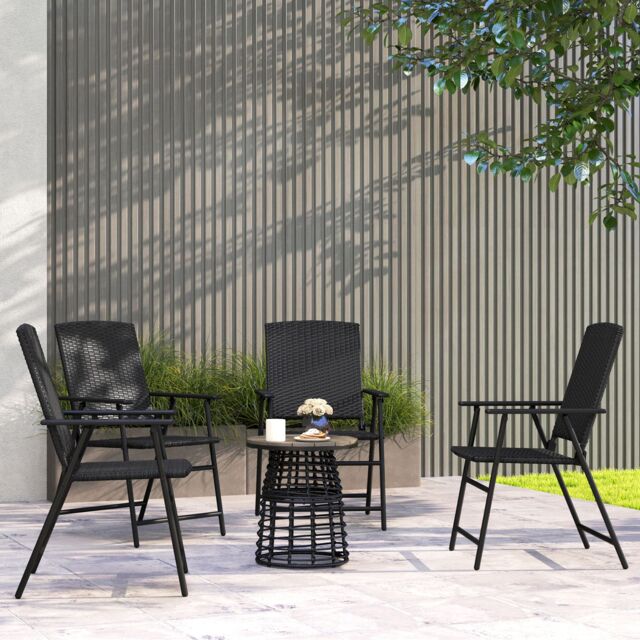 OUTSUNNY 4pcs Rattan Chair Foldable Garden Furniture w/ Armrest Black - Size: 4 Person