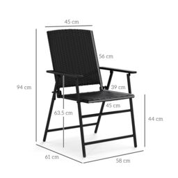 OUTSUNNY 4pcs Rattan Chair Foldable Garden Furniture w/ Armrest Black - Size: 4 Person - thumbnail 3
