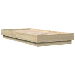 Berkfield Home Durable Bed Frame without Mattress with LED Lights Sonoma Oak 90x in Light Tan - thumbnail 8