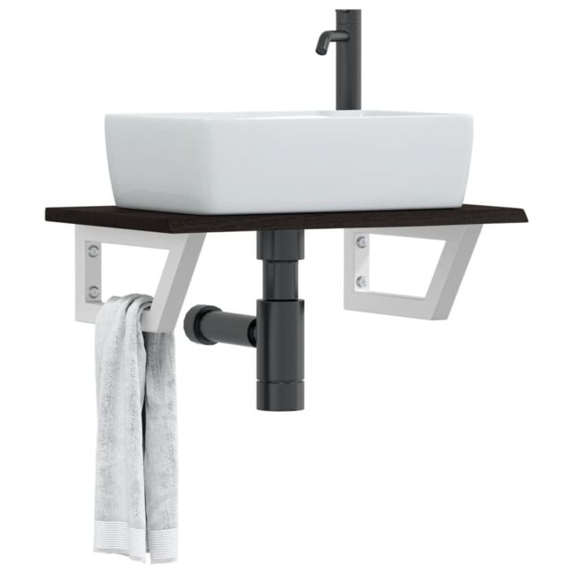 Berkfield Home Basin Shelf Wall Mounted Steel & Solid Wood Oak in Brown - image 1