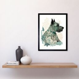 "Artery8 Wall Art Print Scottish Terrier Dog Lying in Flower Field Modern Teal Tan Art Framed in Black - Size: W12"" x H16""" - thumbnail 2