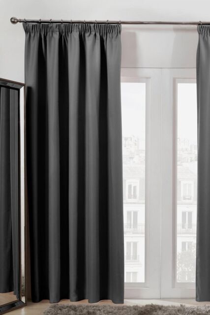 OHS Pair of Ready Made Pencil Pleat Blackout Curtains in Charcoal - Size: 167 cm width x 183 cm drop - image 1