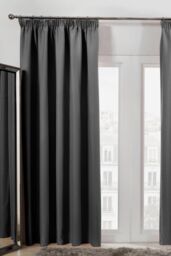 OHS Pair of Ready Made Pencil Pleat Blackout Curtains in Charcoal - Size: 167 cm width x 183 cm drop - thumbnail 1