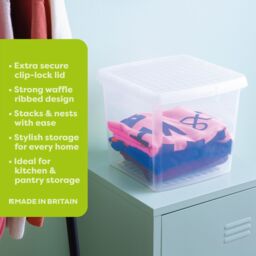 Wham Clip 3x 14L Square Plastic Storage Boxes with Clip Lock Lids in Clear - thumbnail 2