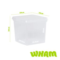 Wham Clip 3x 14L Square Plastic Storage Boxes with Clip Lock Lids in Clear - thumbnail 5