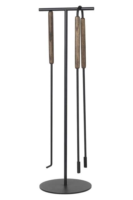 Blomus Ashi 3 Piece Steel Fireplace Tool Set with Oak Brown Handle - image 1