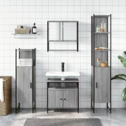 Berkfield Home 4 Piece Bathroom Furniture Set Grey Sonoma Engineered Wood - thumbnail 3
