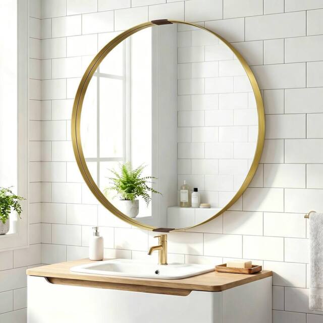 HOMCOM Wall Mirror 61 cm, Wall Mounted Bathroom Mirror in Gold - image 1