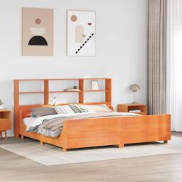 Berkfield Home Bookcase Bed without Mattress Wax Brown 200x200 cm Solid Wood - thumbnail 1