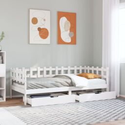 Berkfield Home Daybed with Drawers without Mattress White 80x200 cm Solid Wood - thumbnail 1