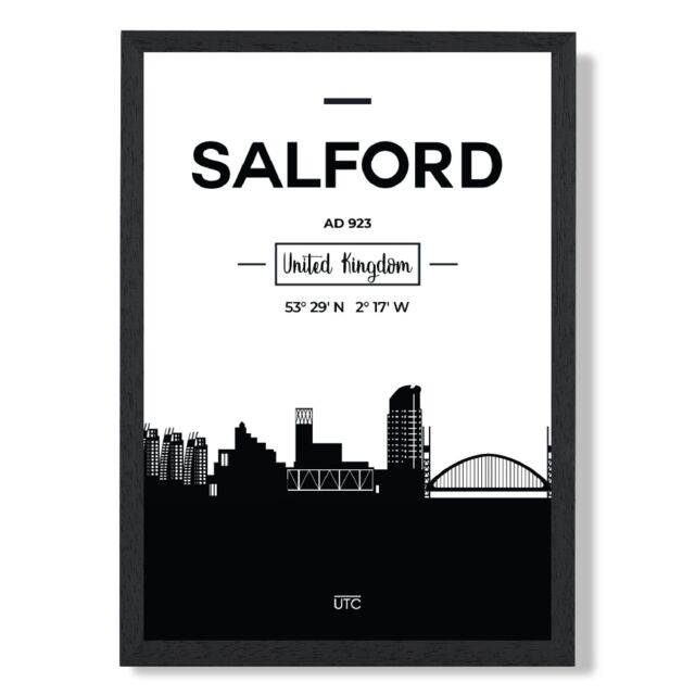 ARTZE Salford Black & White City Skyline Framed Print SIZE: A2 with Black Frame - Size: A4 - image 1