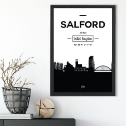 ARTZE Salford Black & White City Skyline Framed Print SIZE: A2 with Black Frame - Size: A4 - thumbnail 2