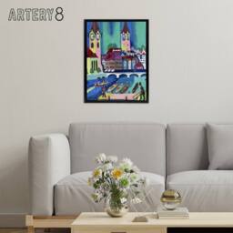 "Artery8 Zurich Colourful Cityscape Kirchner Black Framed Canvas Wall Art Print - Size: W12"" x H16""" - thumbnail 3