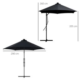 OUTSUNNY 3(m) Cantilever Garden Parasol Umbrella W/ Solar LED & Cover in Black - thumbnail 3
