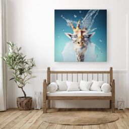 "Warren Reed - Designer Giraffe With Glasses Splashart Canvas in Blue - Size: W30"" x H30""" - thumbnail 3