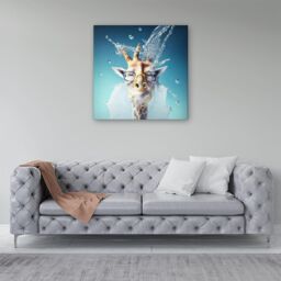 "Warren Reed - Designer Giraffe With Glasses Splashart Canvas in Blue - Size: W30"" x H30""" - thumbnail 4