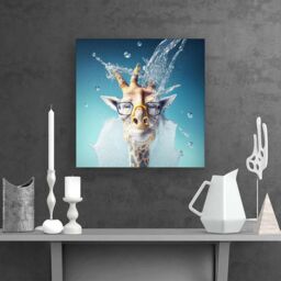 "Warren Reed - Designer Giraffe With Glasses Splashart Canvas in Blue - Size: W30"" x H30""" - thumbnail 2