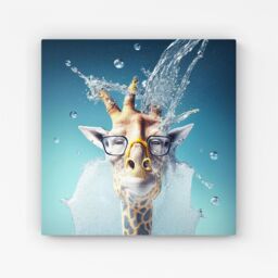 "Warren Reed - Designer Giraffe With Glasses Splashart Canvas in Blue - Size: W30"" x H30""" - thumbnail 1