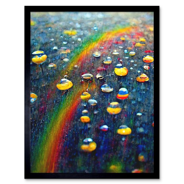 "Artery8 Wall Art Print Raindrops On Rainbow Light Prism Oil Painting Art Framed in Black - Size: W12"" x H16""" - image 1