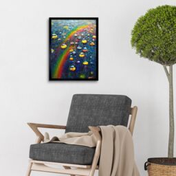 "Artery8 Wall Art Print Raindrops On Rainbow Light Prism Oil Painting Art Framed in Black - Size: W12"" x H16""" - thumbnail 2